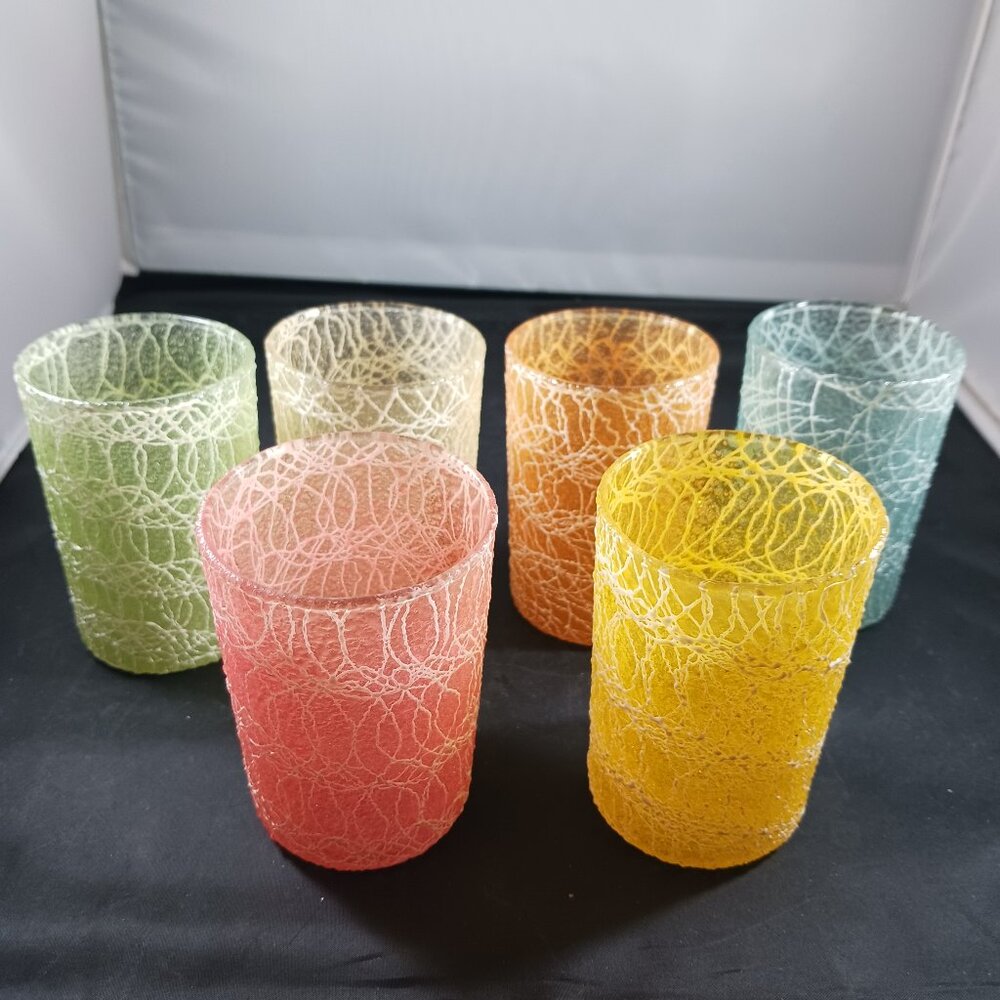 MCM Spaghetti String Multicolor Vintage 50's Set of 6 Mini Tumbler/ Glasses